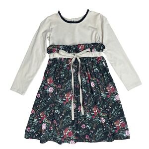 Mustard Pie Girls Floral Print Long Sleeve Dress Sz 7 | Cottagecore Festive